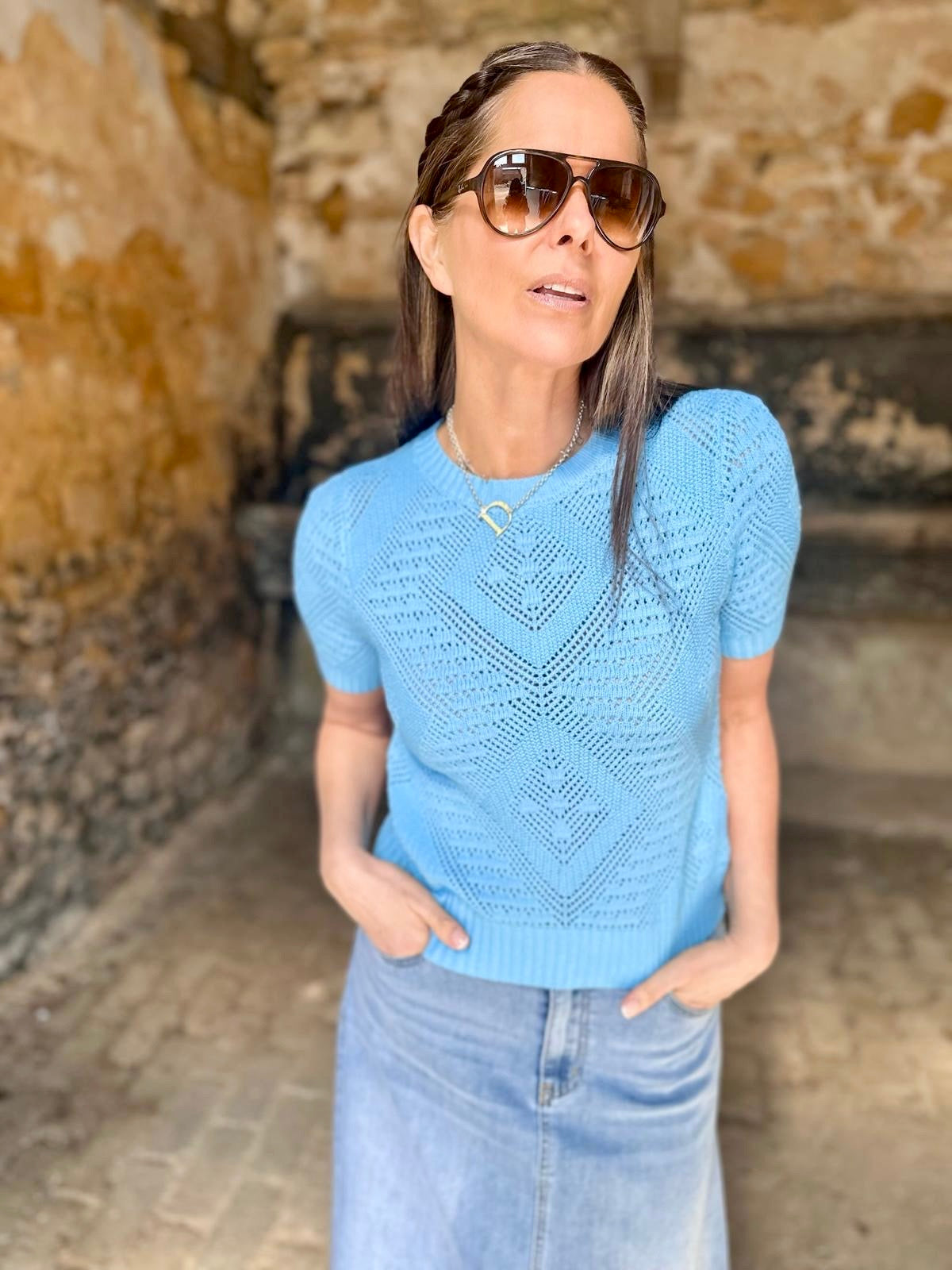 Cam Short Sleeve Knit - Blue