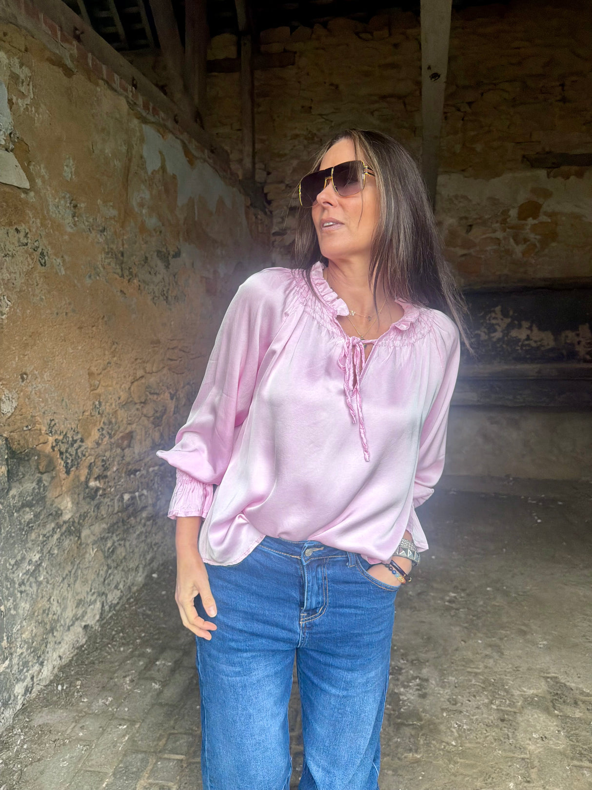 Luca Tie Neck Blouse - Pink