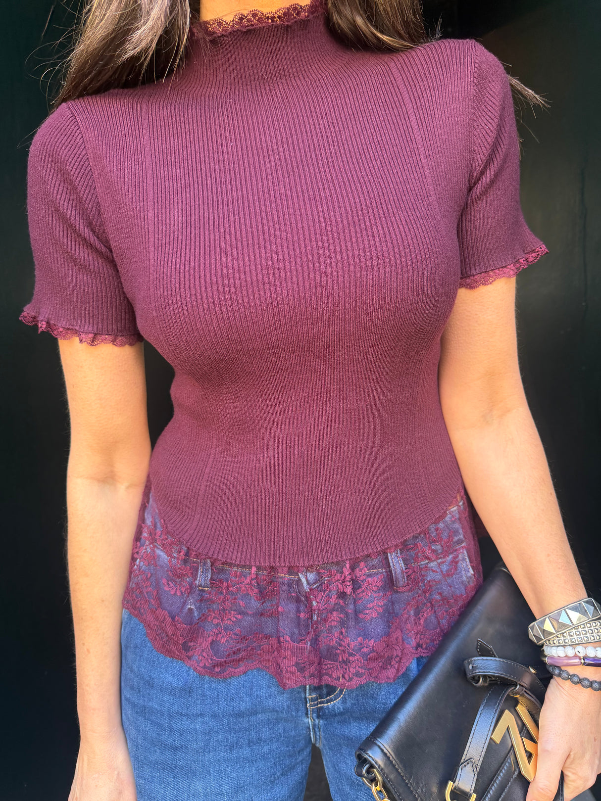 Ophelia Short Sleeve Turtleneck - Cherry