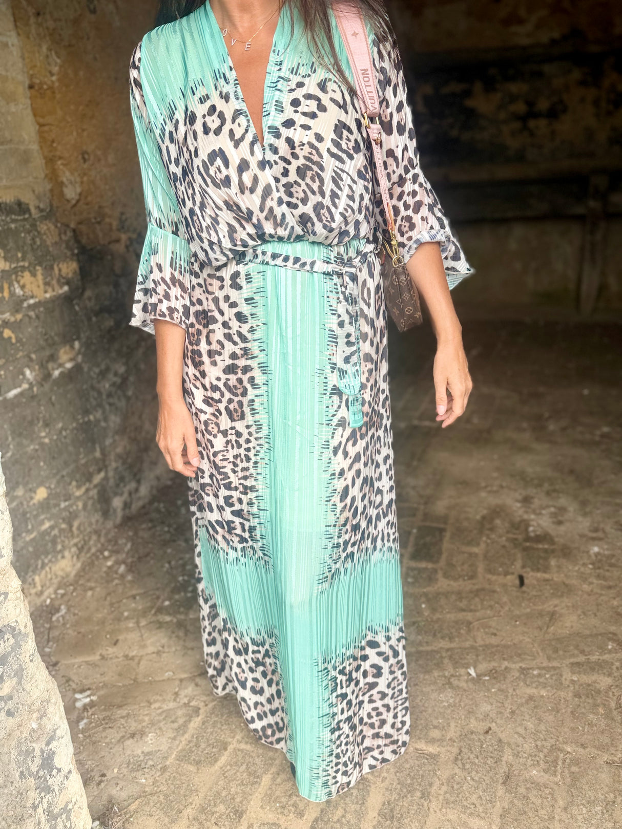 Grace Animal Print Maxi Dress - Mint