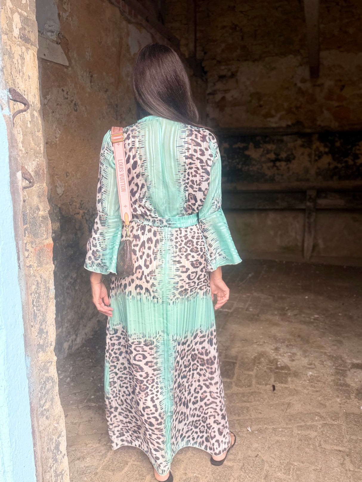 Grace Animal Print Maxi Dress - Mint