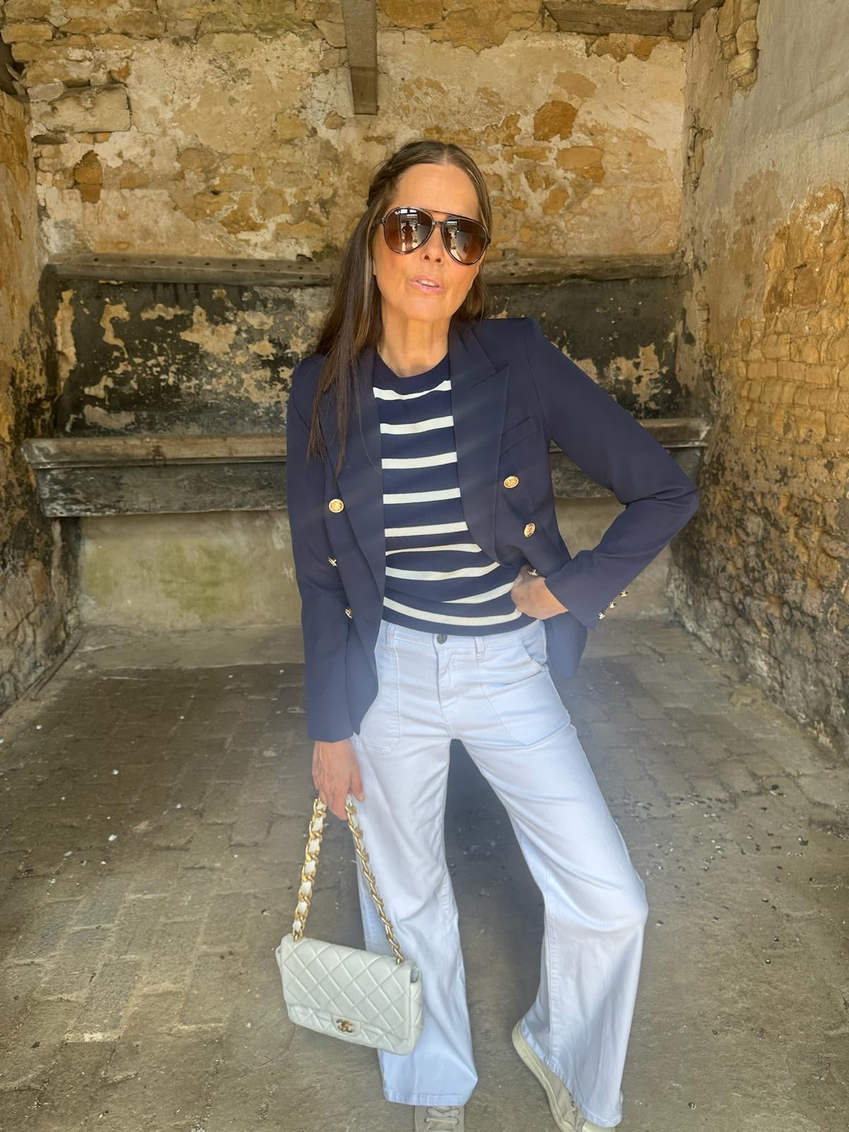 Cassia Knit - Navy/White