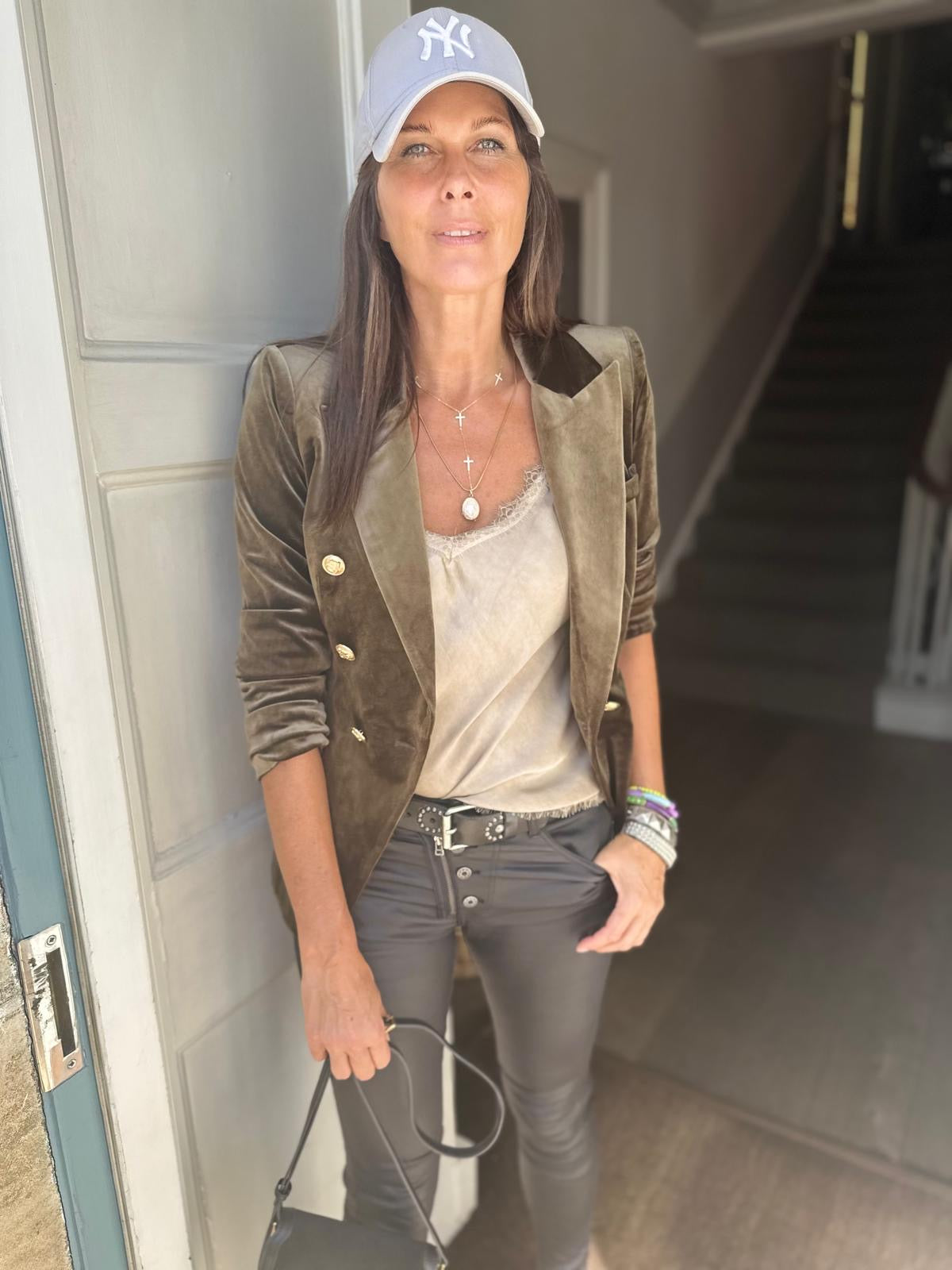 Victoria Velvet Blazer - Army Green