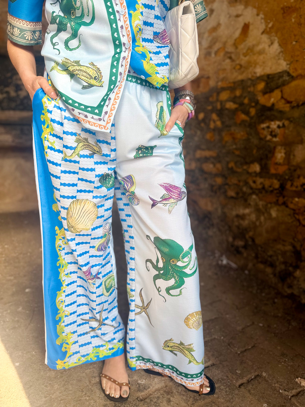 Praia Printed Trouser Set - Blue