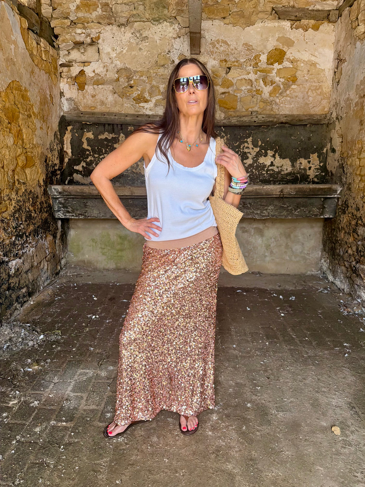 Seline Sequin Skirt - Rose Gold