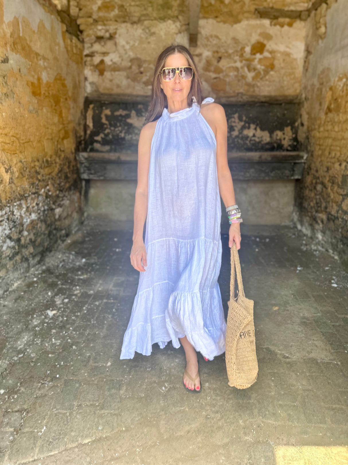 Bella B Linen Dress White