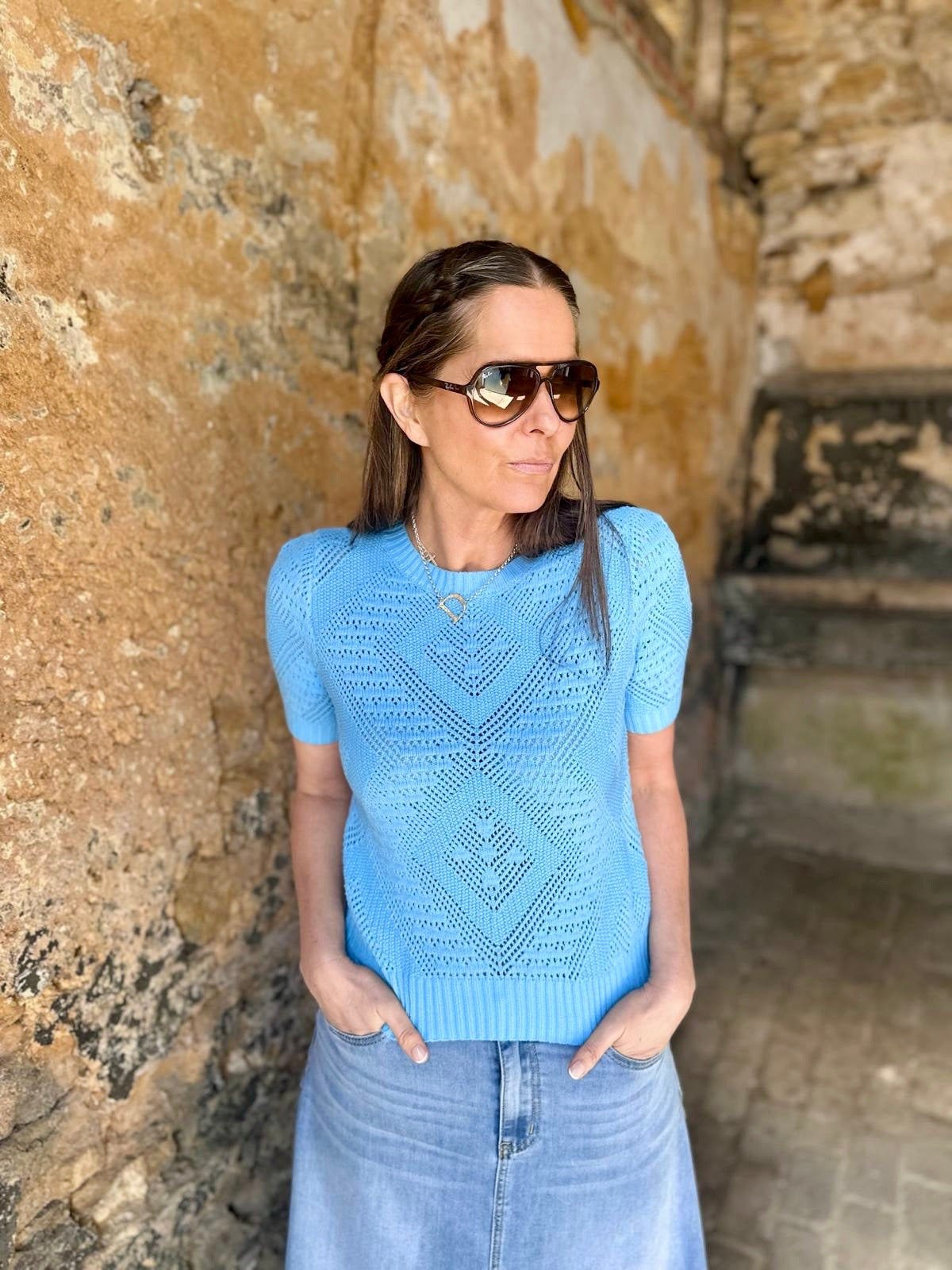 Cam Short Sleeve Knit - Blue