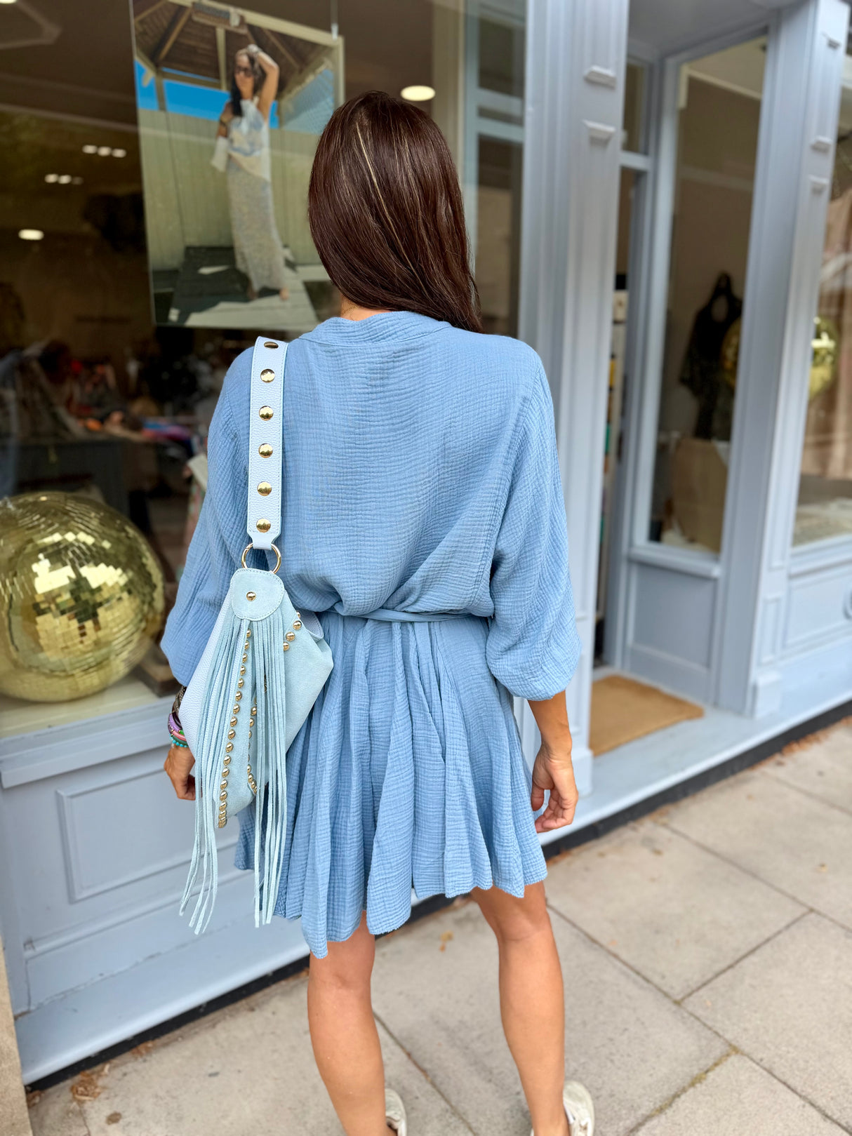 Minnie Cotton Mini Dress- Blue