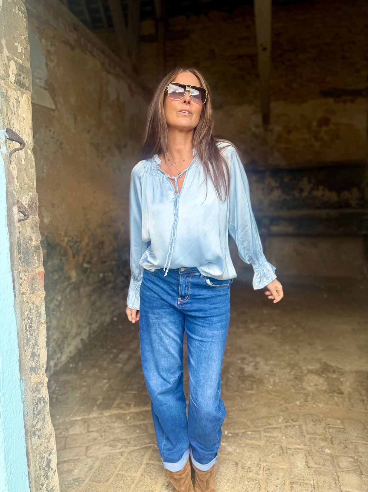 Luca Tie Neck Blouse - Blue