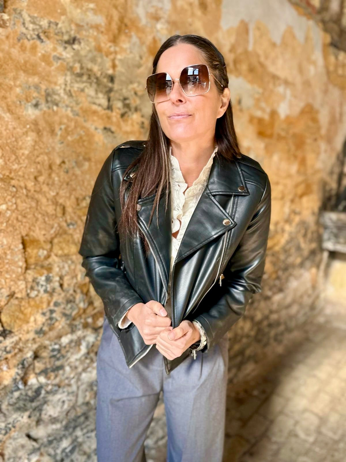 Biker Jacket With Collar - Black