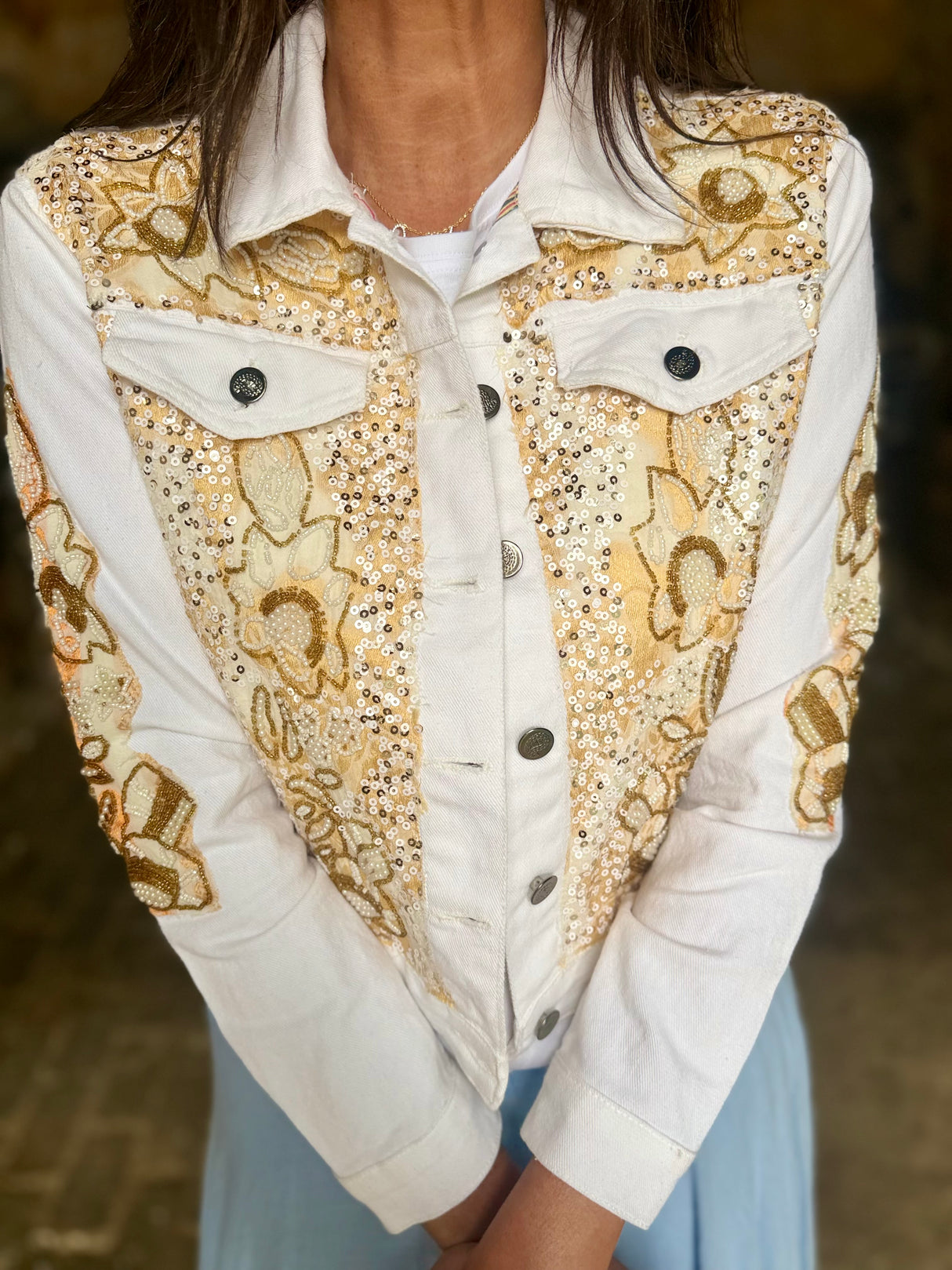 Pearl Embellished Denim Jacket