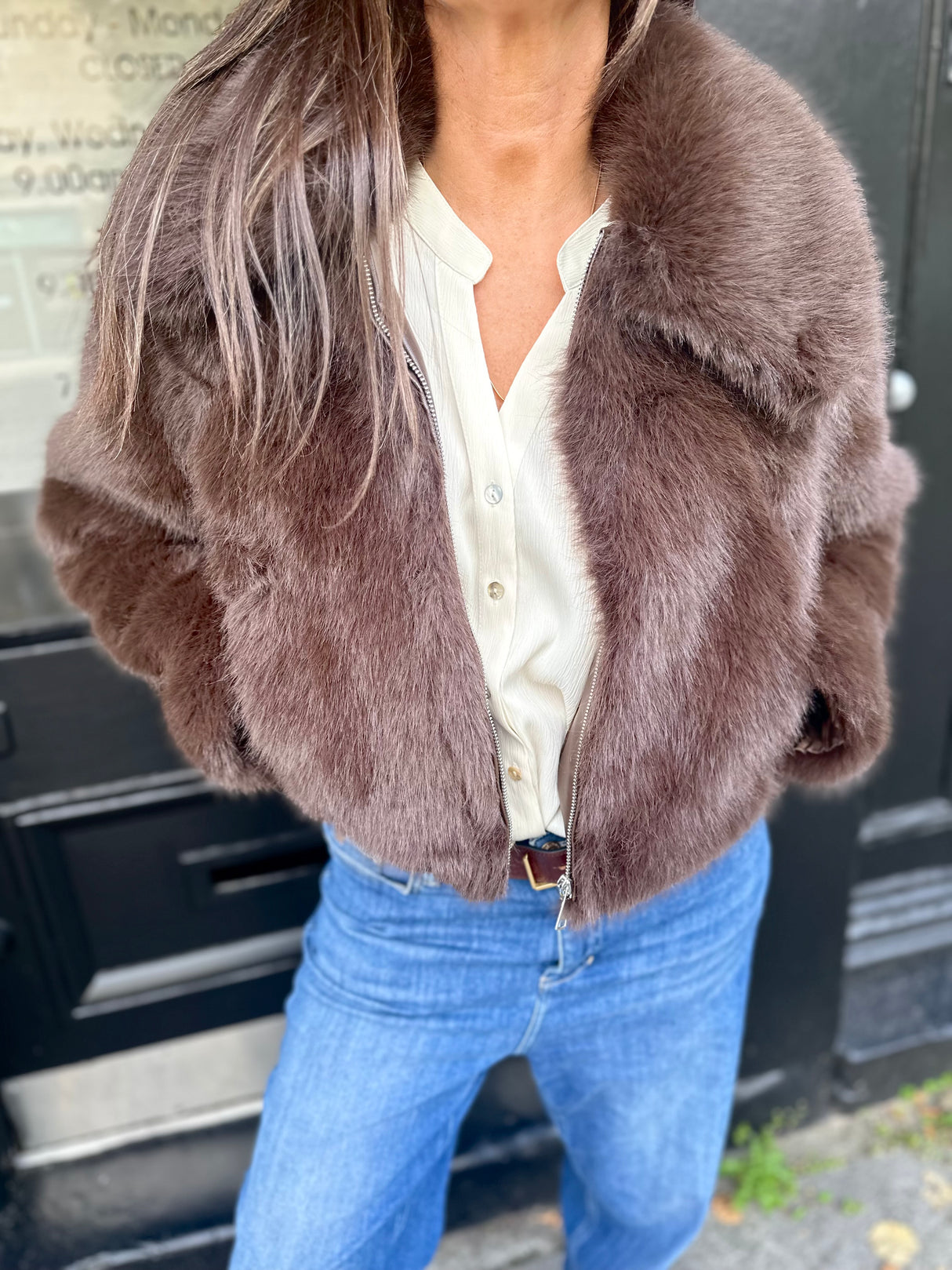 Caggie Faux Fur Jacket - Chocolate