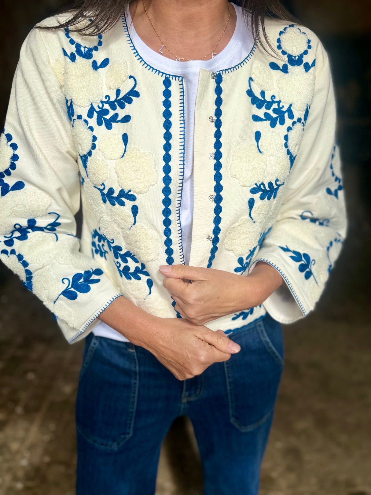 Imy Embroidered Cropped Jacket - Blue