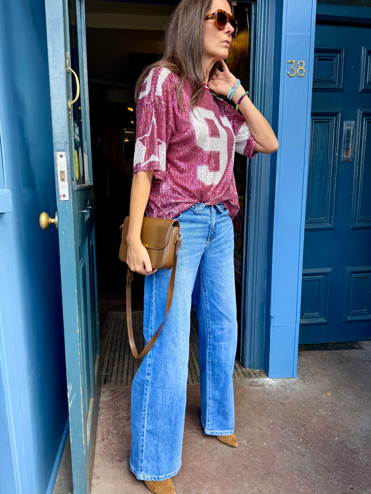 Sequin NFL Inspired Top - Burgundy