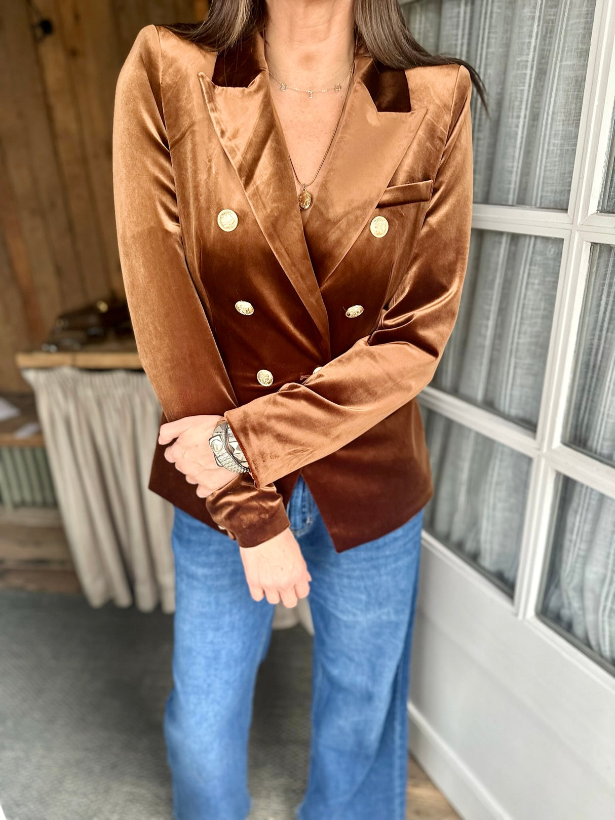 Victoria Velvet Blazer - Bronze