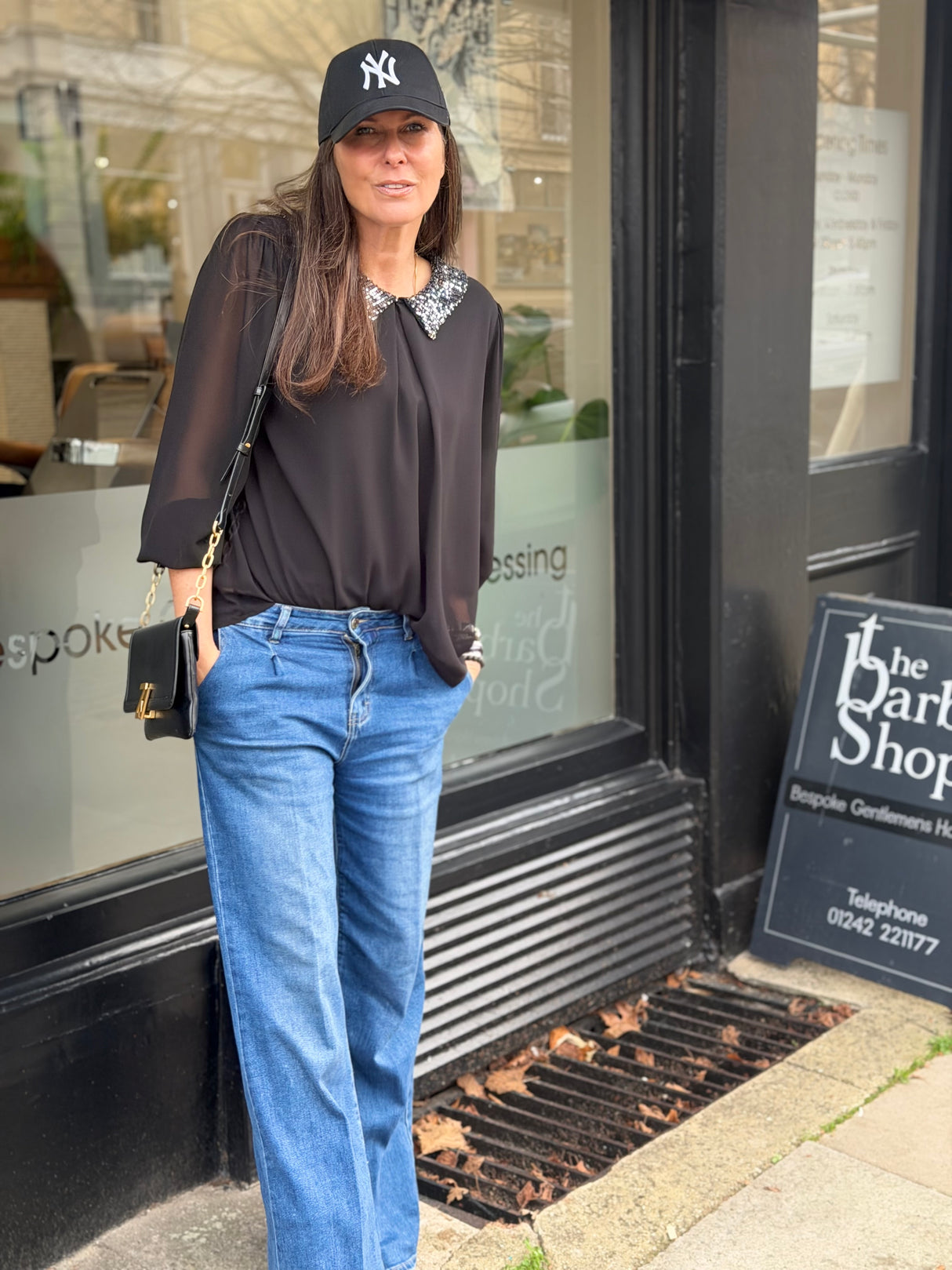 Siri Sequin Collar Blouse - Black