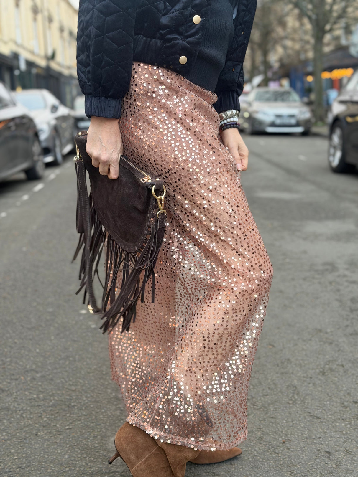 Christin Sequin Skirt - Rose Gold