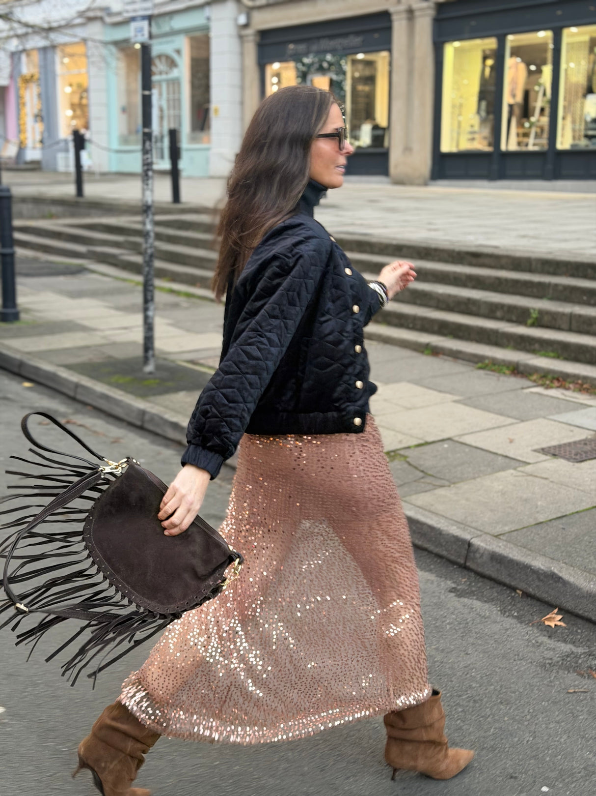Christin Sequin Skirt - Rose Gold