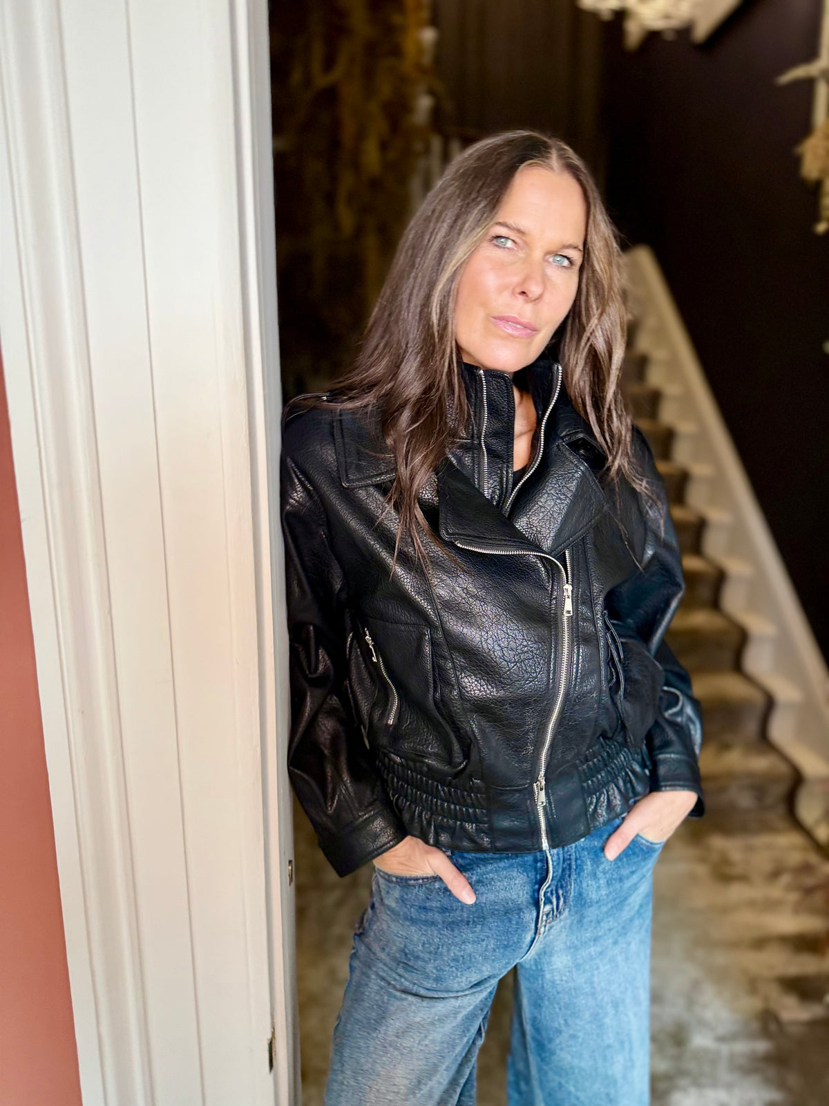 Cleo Faux Leather Jacket - Black