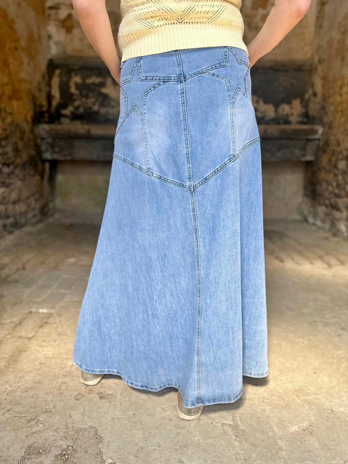 Crush Denim Maxi Skirt