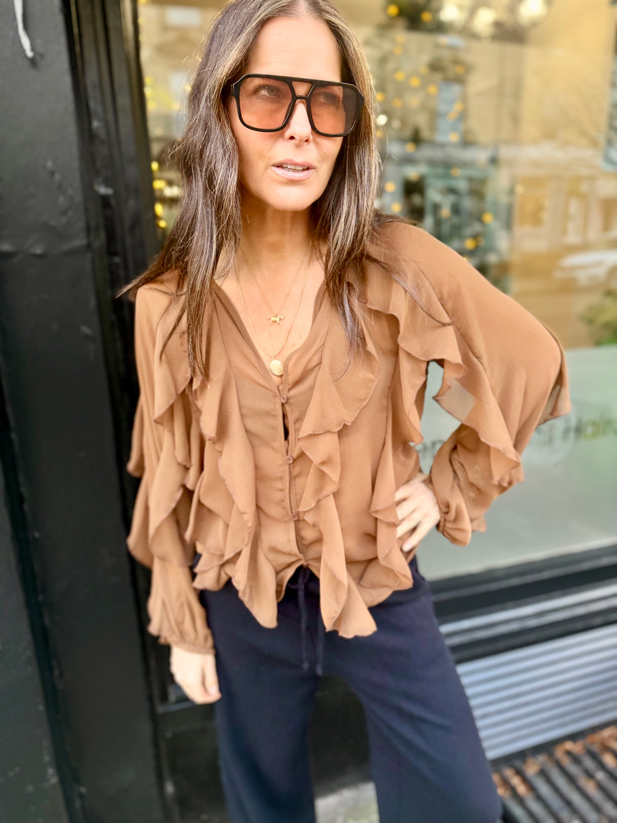 Ruby Ruffle Blouse - Coffee