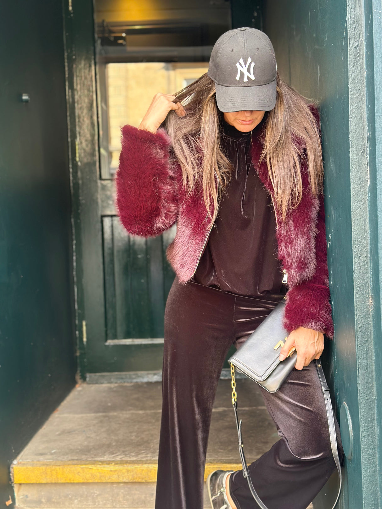 Caggie Faux Fur Jacket - Cherry