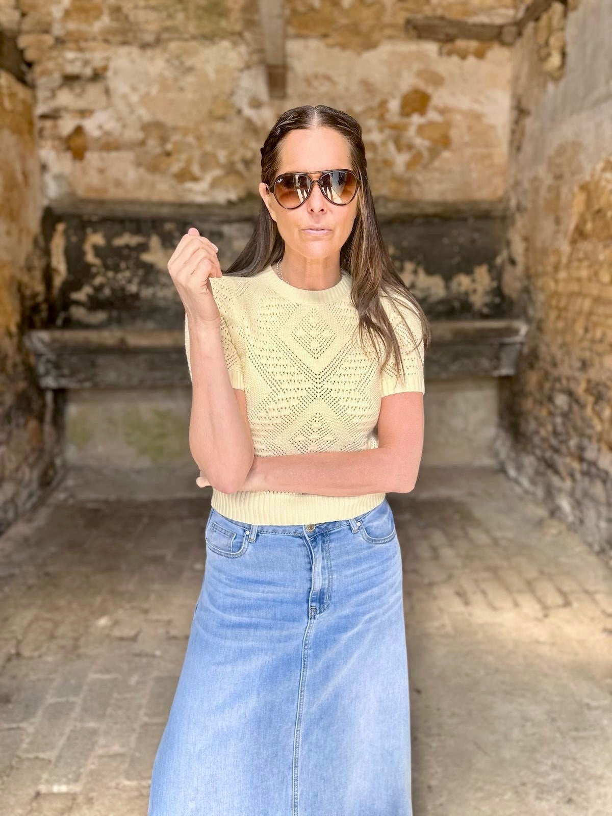 Crush Denim Maxi Skirt