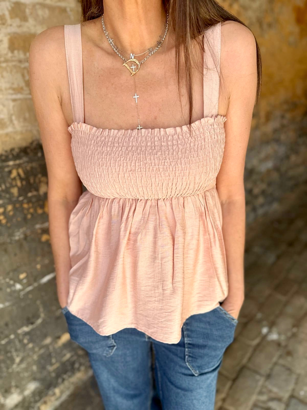 Quinn Shirred Top - Dusky Pink