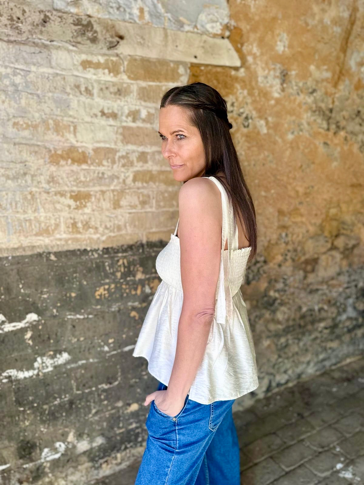 Quinn Shirred Top - Natural