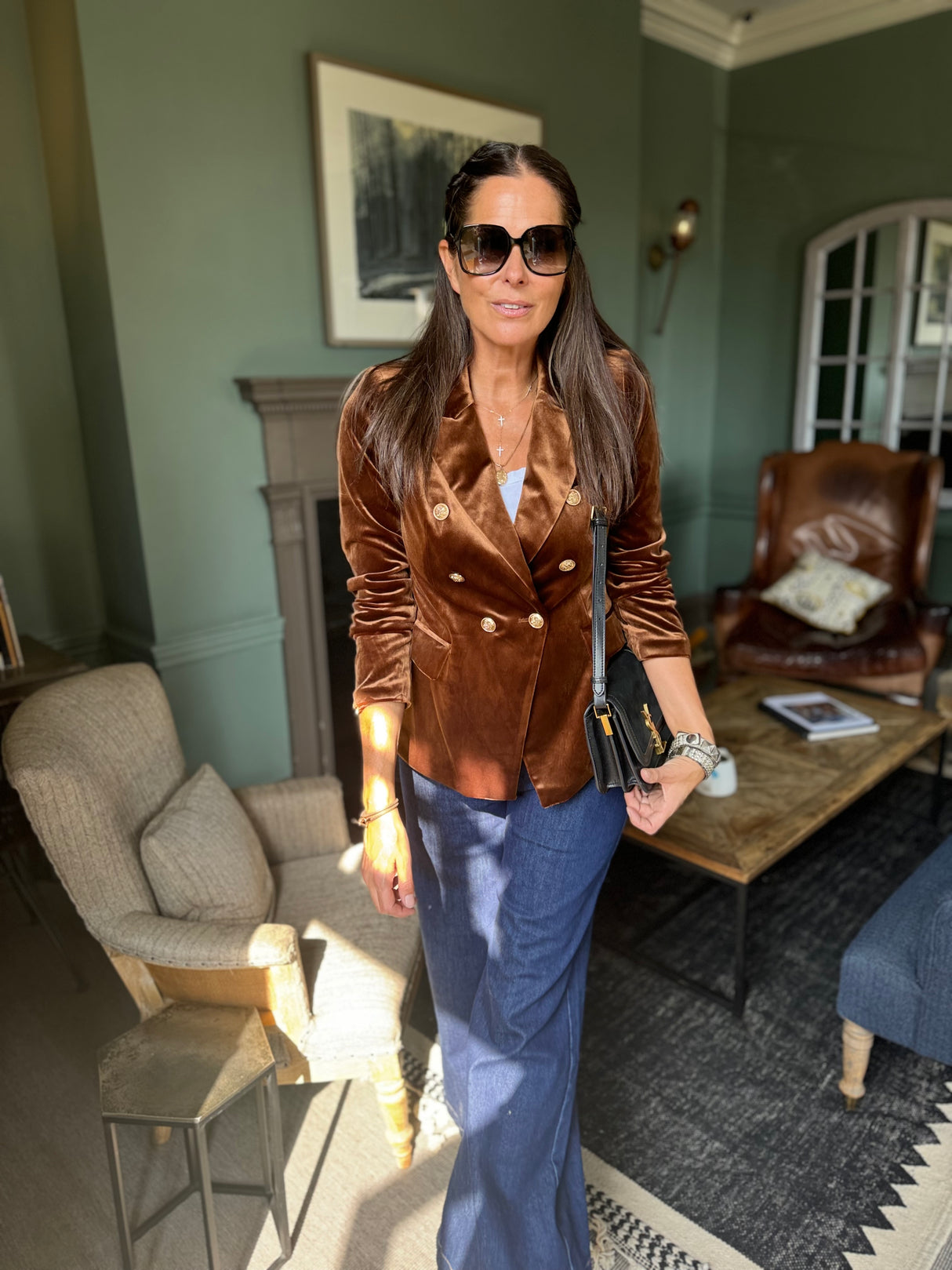 Victoria Velvet Blazer - Bronze