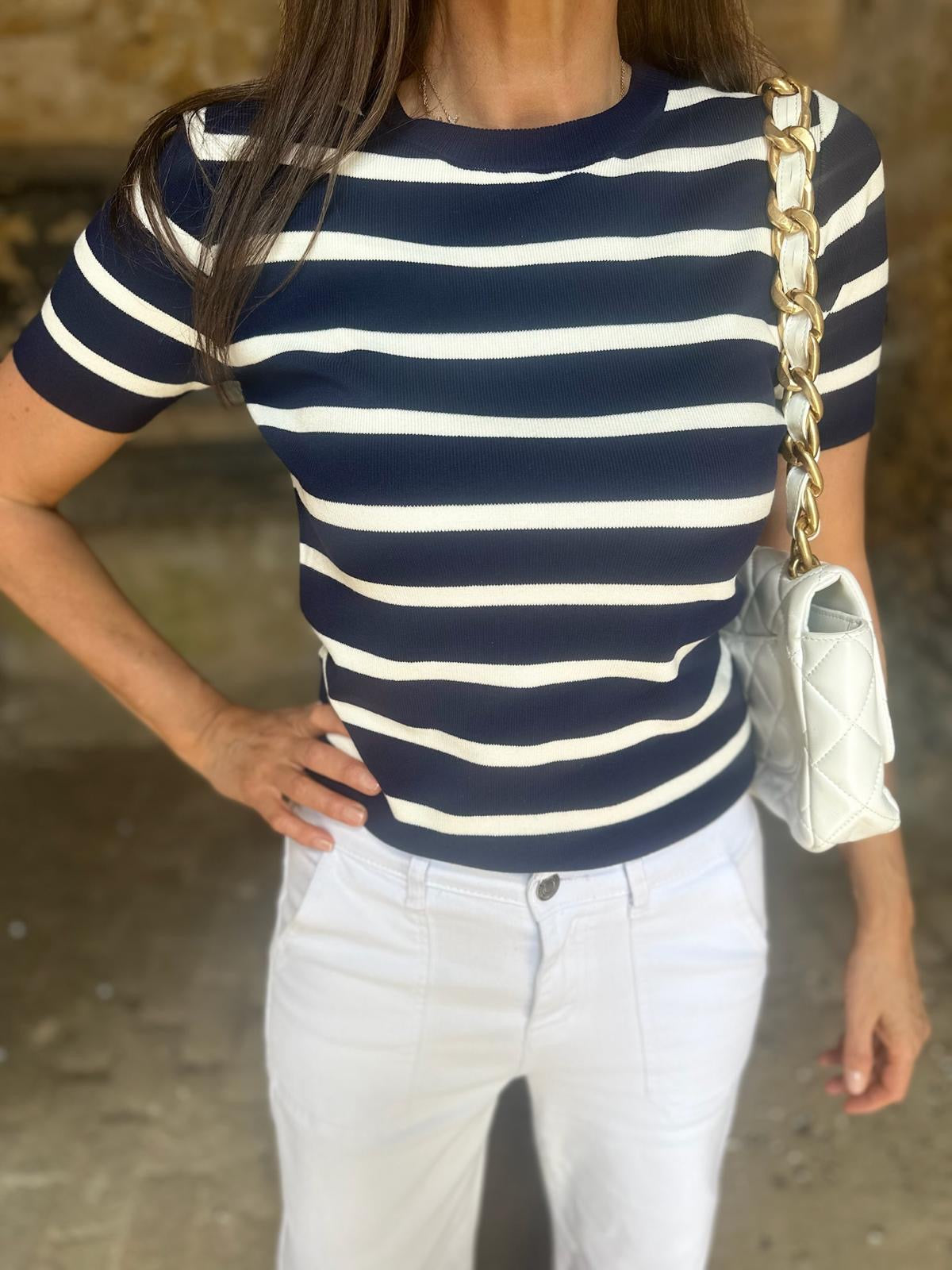 Cassia Knit - Navy/White