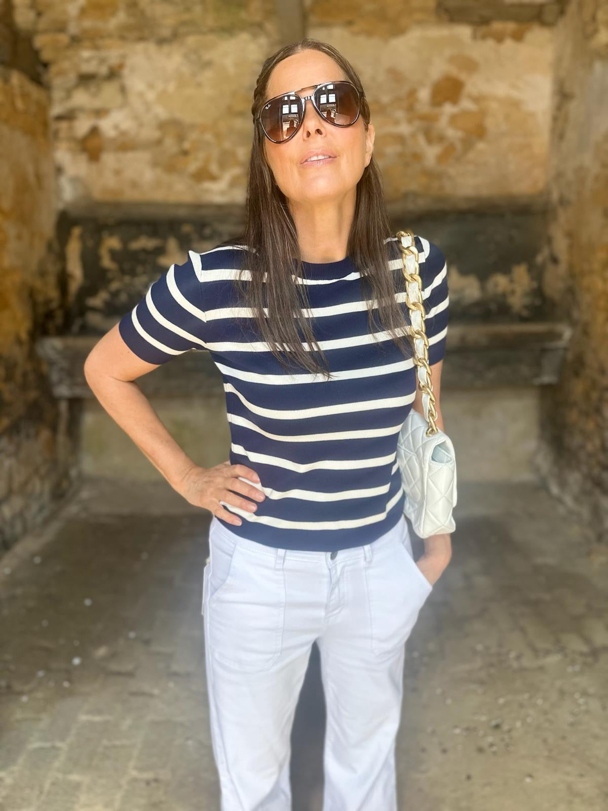 Cassia Knit - Navy/White