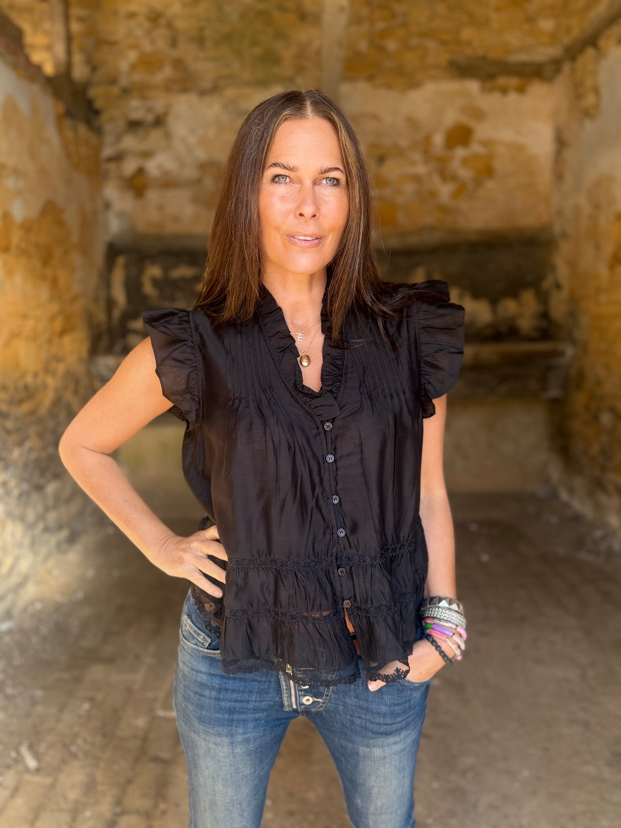 Arden Ruffle Blouse - Black