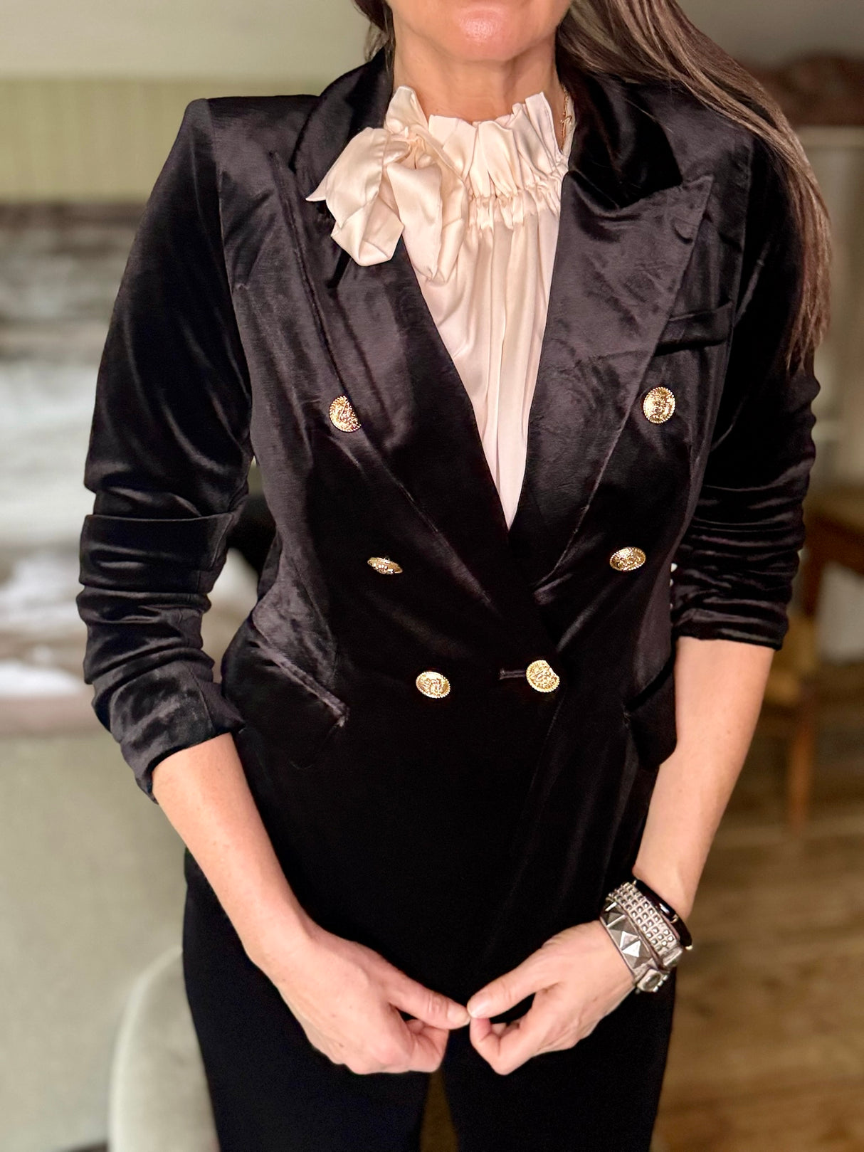 Victoria Velvet Blazer - Black