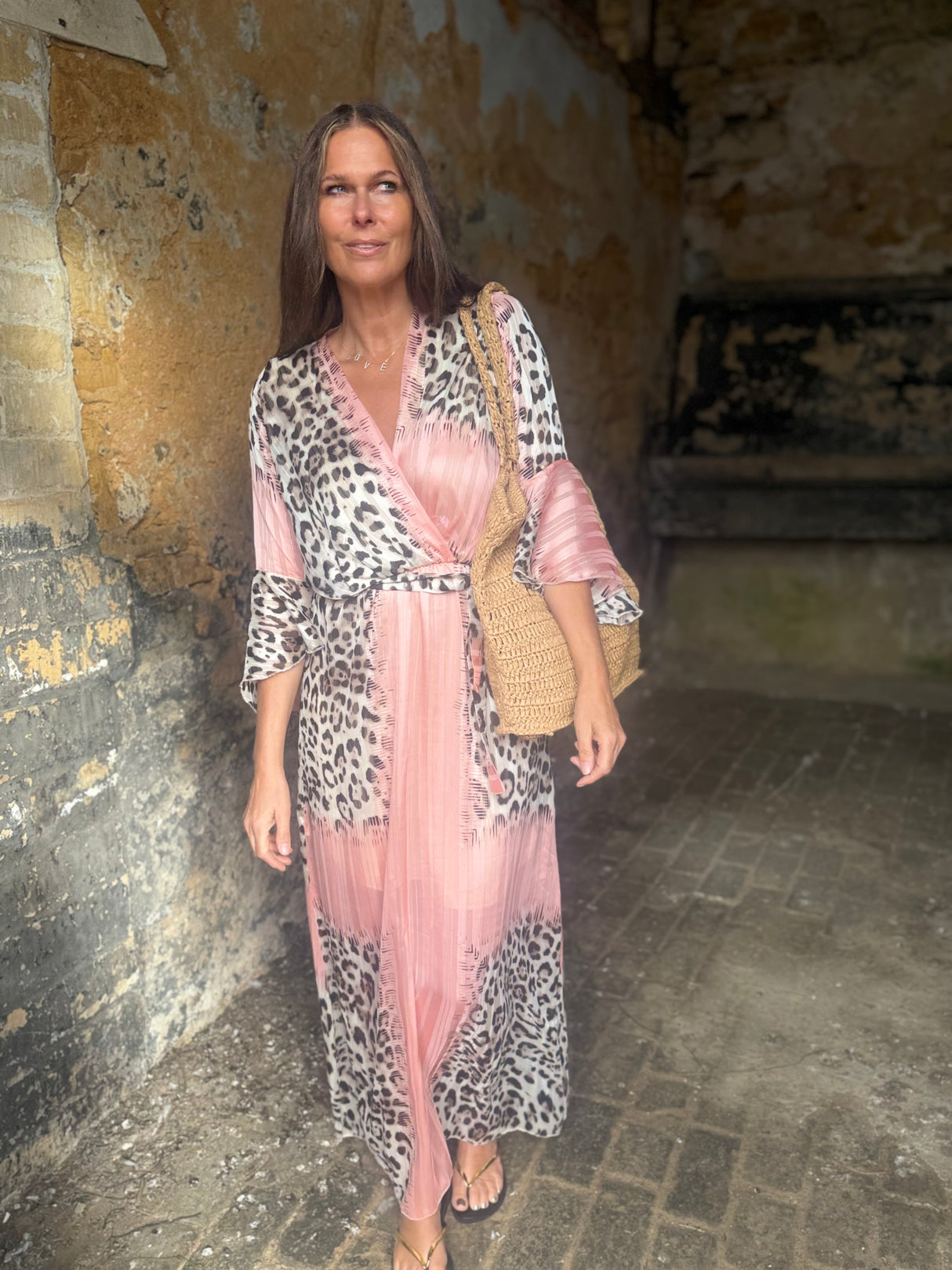 Grace Animal Print Maxi Dress - Pink