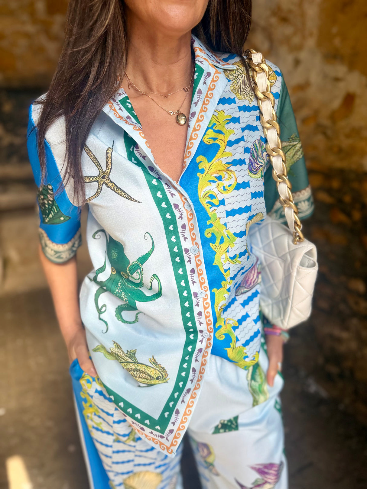 Praia Printed Trouser Set - Blue