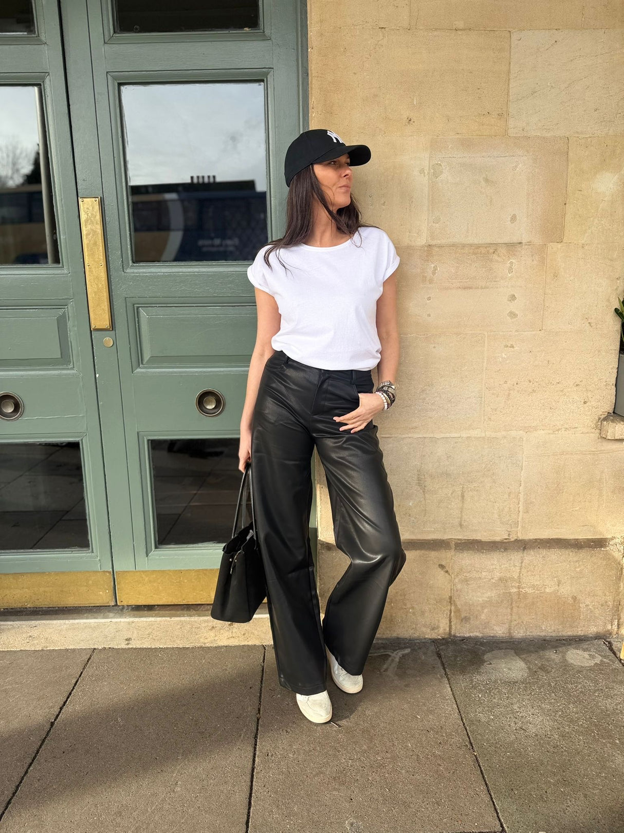 Ally Faux Leather Barrel Pant - Black