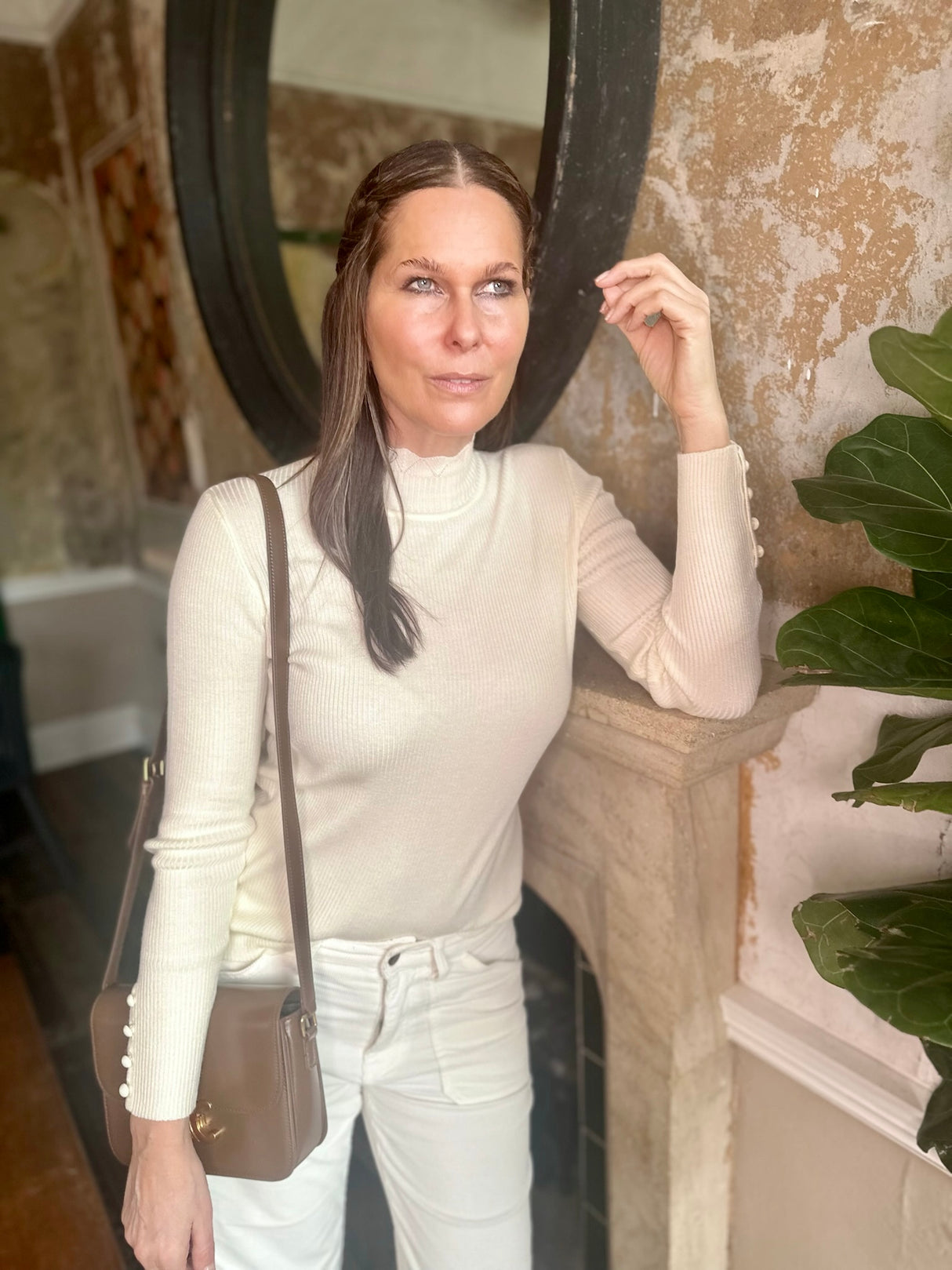 Jersey de cuello alto Claire - Crema