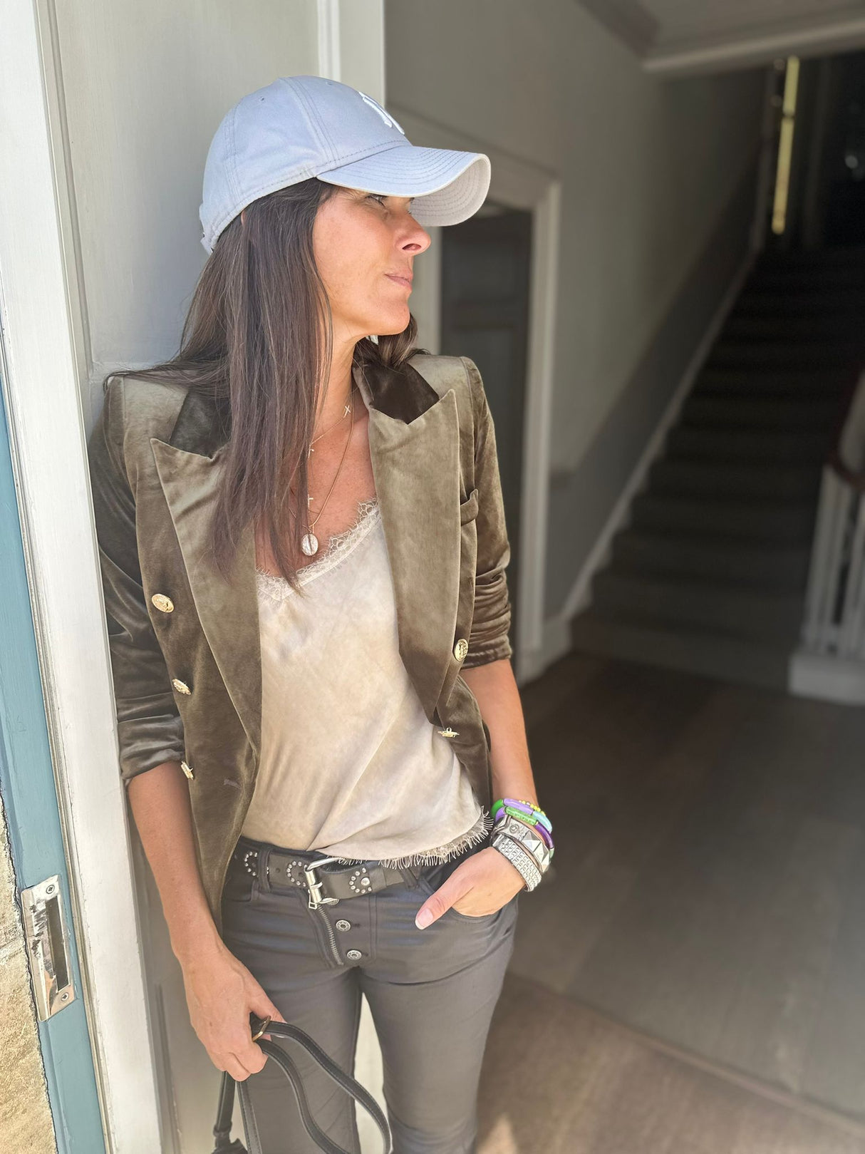 Victoria Velvet Blazer - Army Green