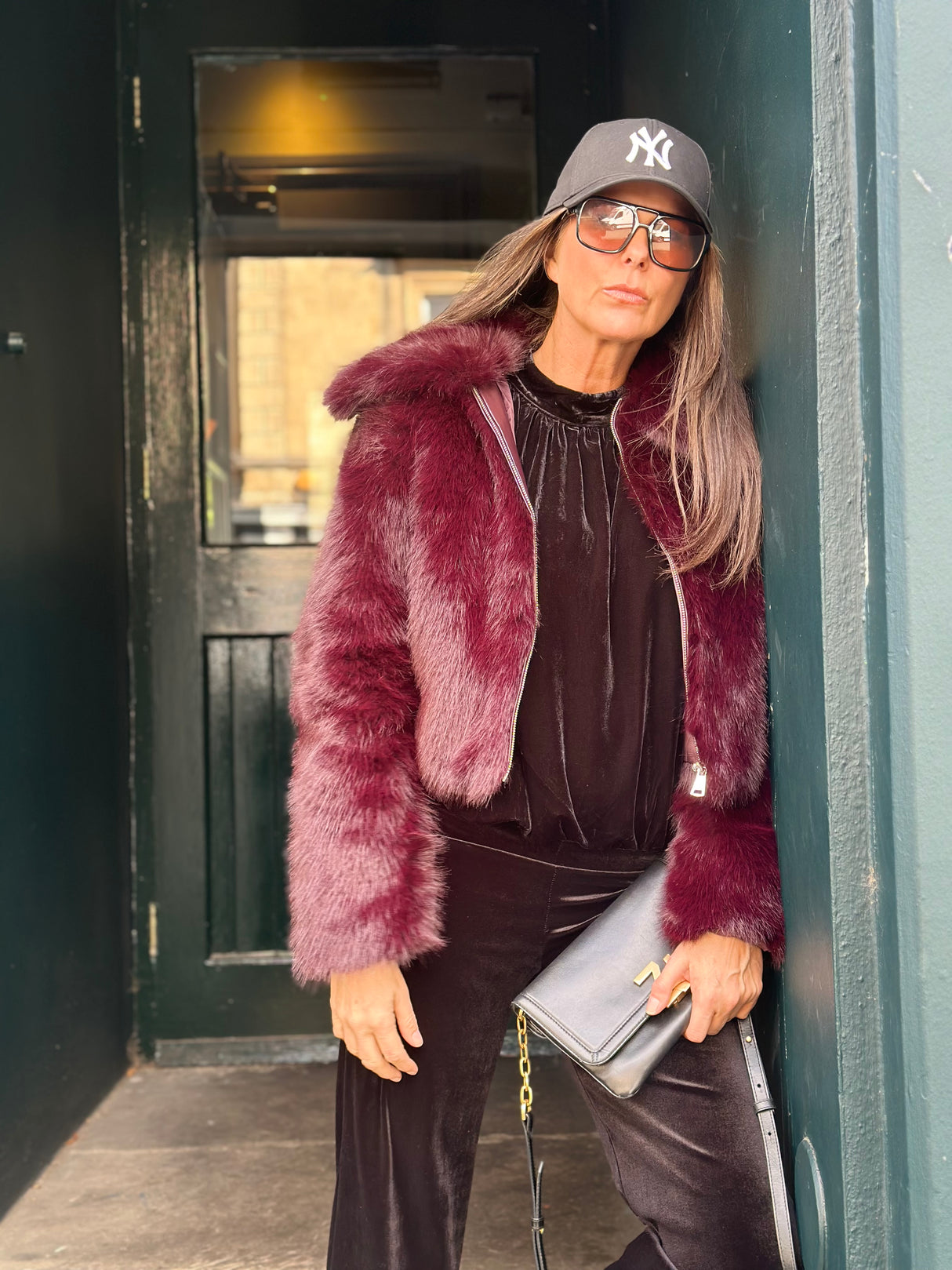 Caggie Faux Fur Jacket - Cherry