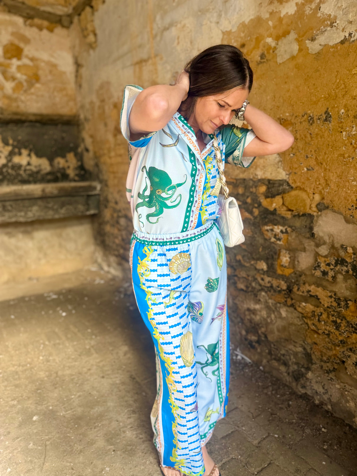 Praia Printed Trouser Set - Blue