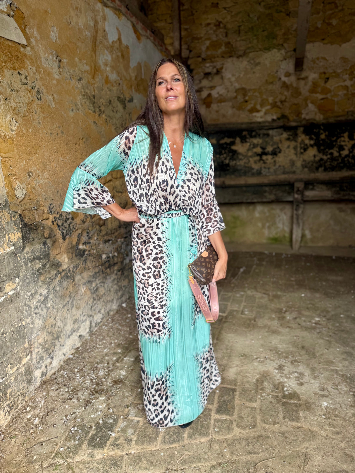 Grace Animal Print Maxi Dress - Mint