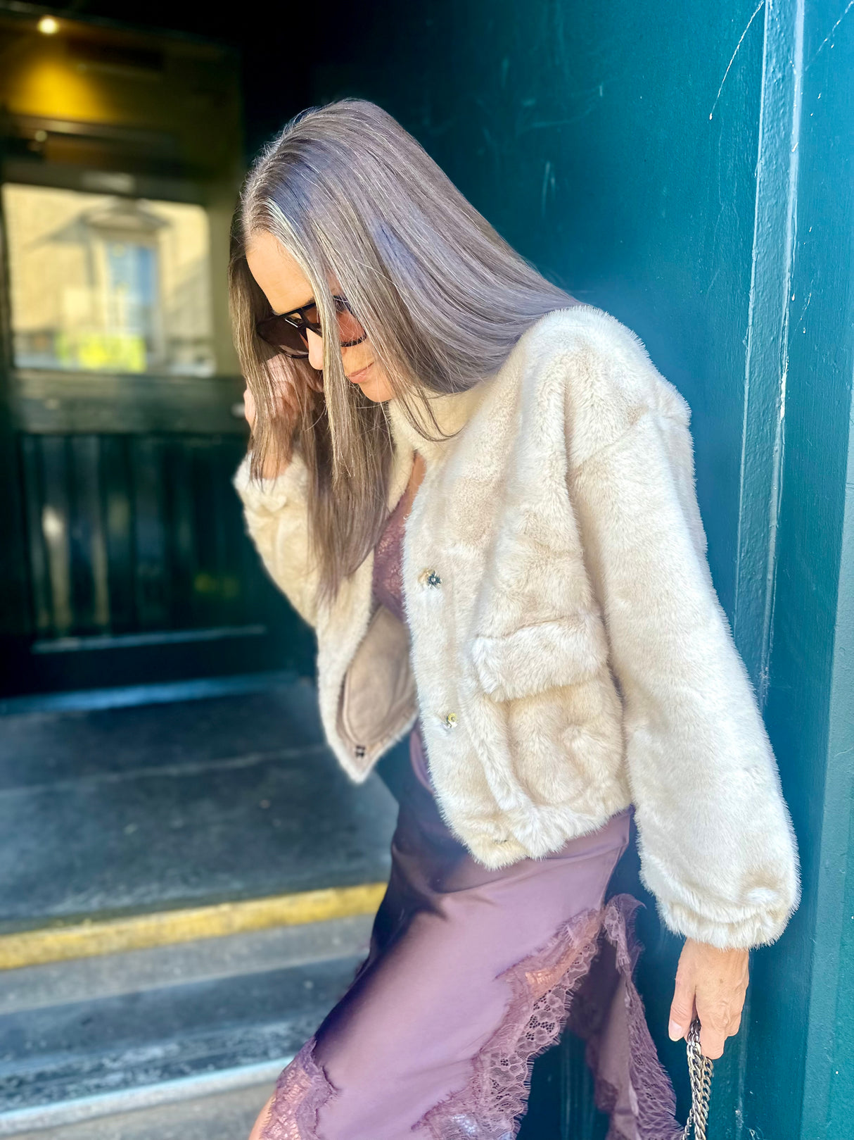 Benny Faux Fur Bomber Jacket - Cream