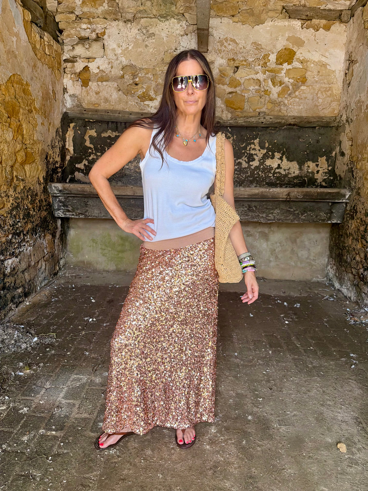 Seline Sequin Skirt - Rose Gold