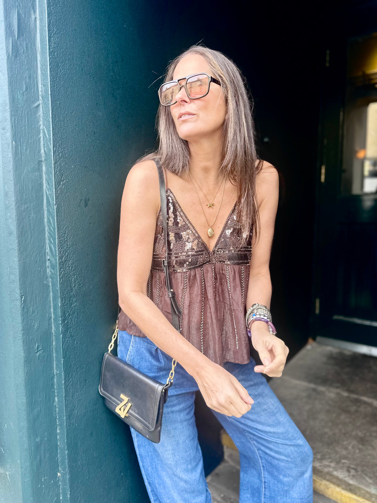 Liza Sequin Camisoles - Chocolate