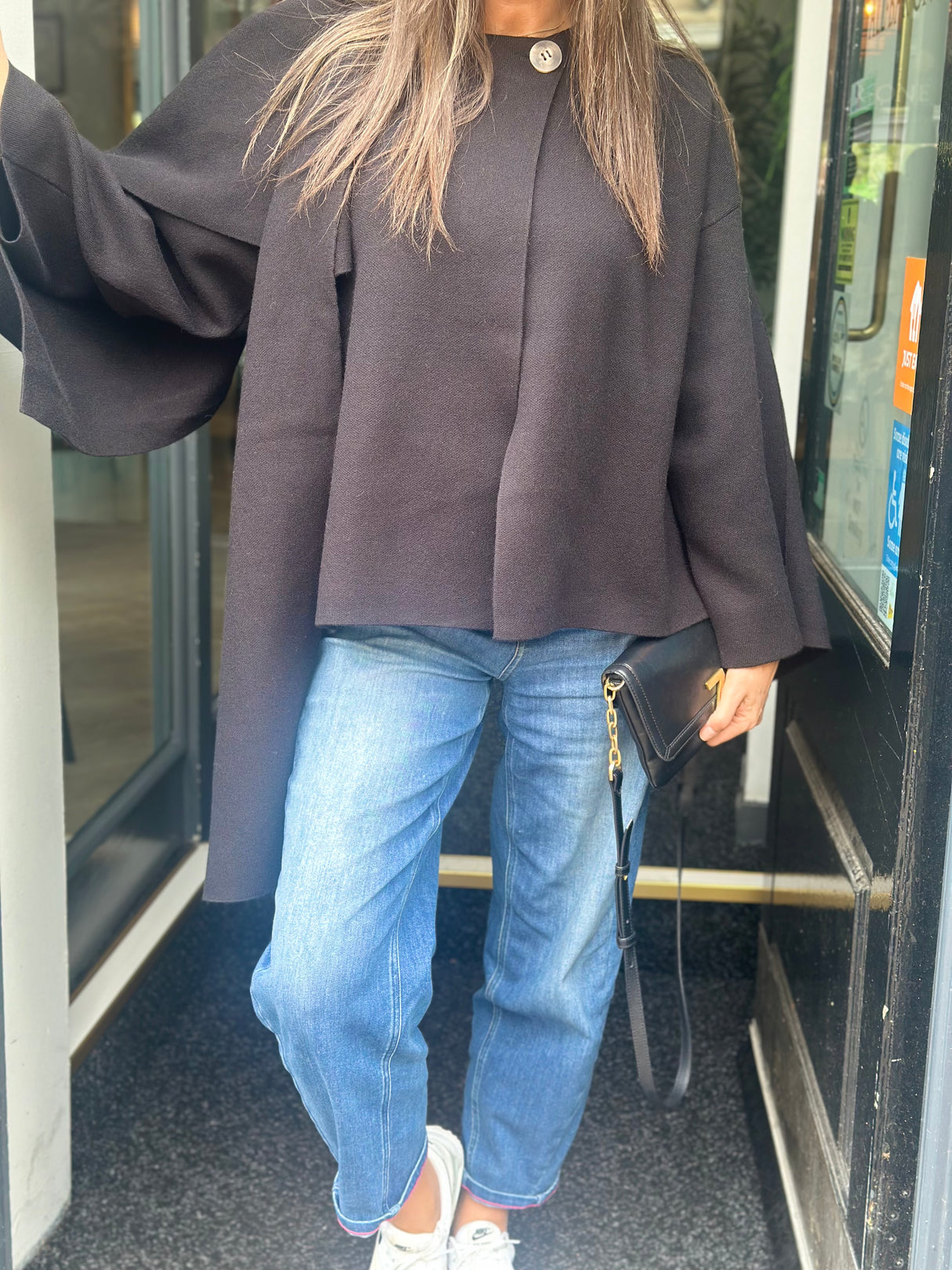 Fliss Knitted Cape with Scarf - Black