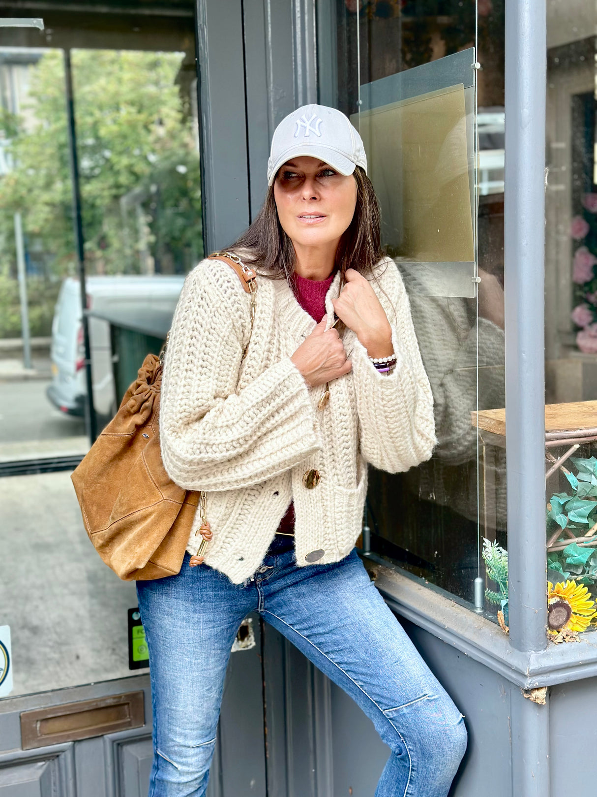 Saira Gold Button Cardigan - Cream