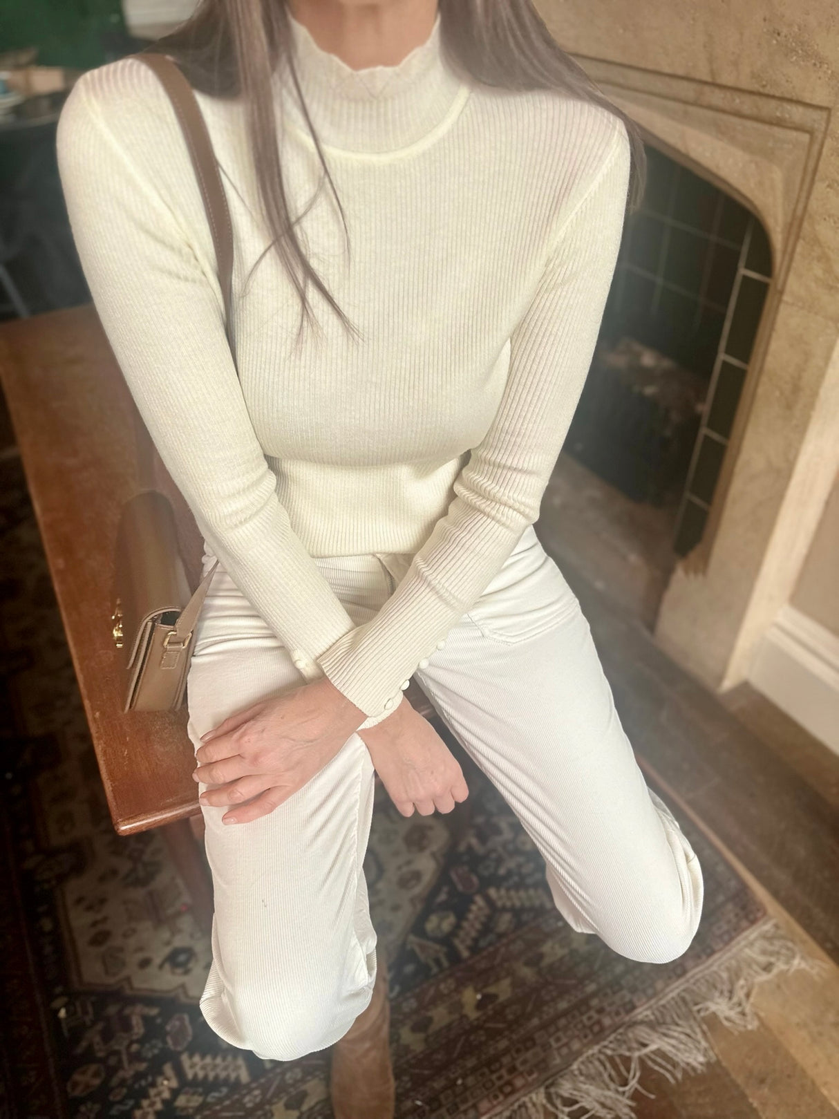 Jersey de cuello alto Claire - Crema