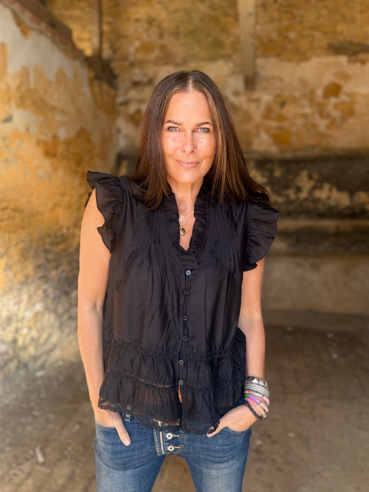 Arden Ruffle Blouse - Black