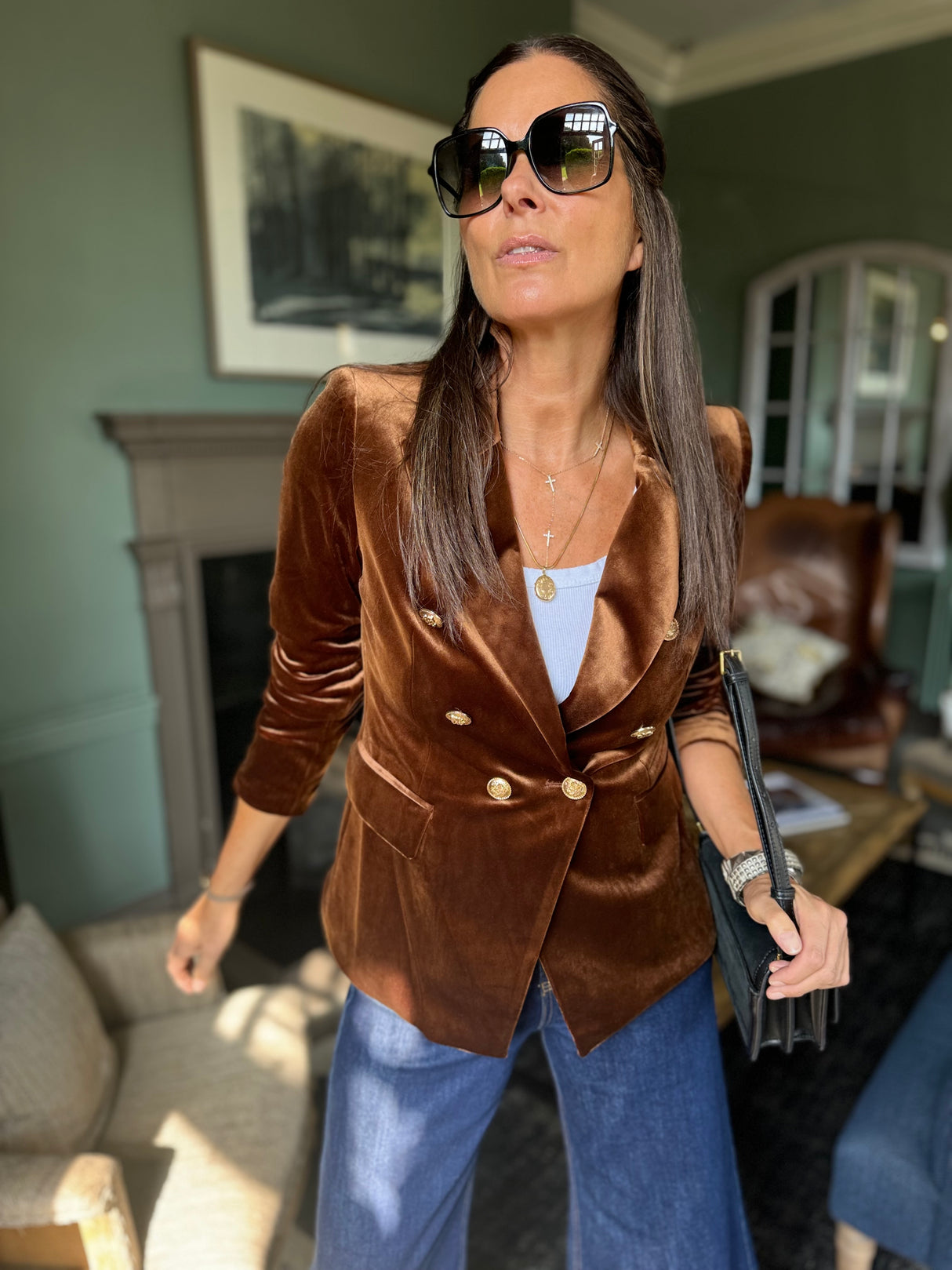 Victoria Velvet Blazer - Bronze